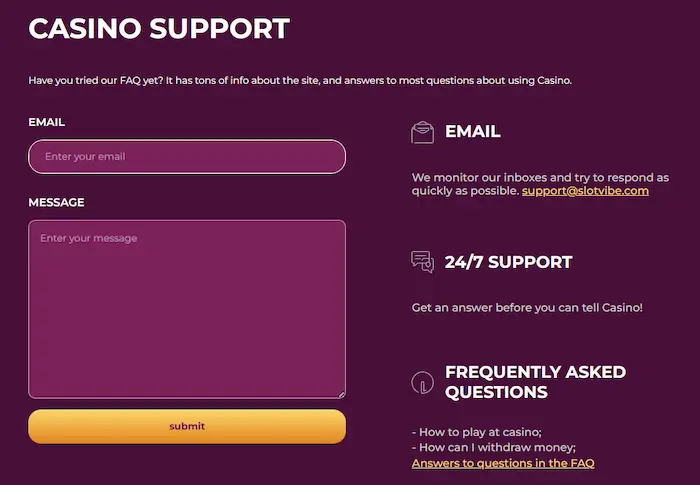 SlotVibe Casino support